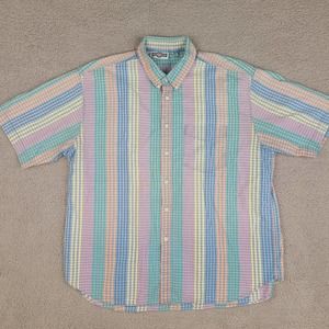 Gulf Traders Shirt Men's XL Colorful Short‎ Sleeve Button Up Plaid Pocket Casual